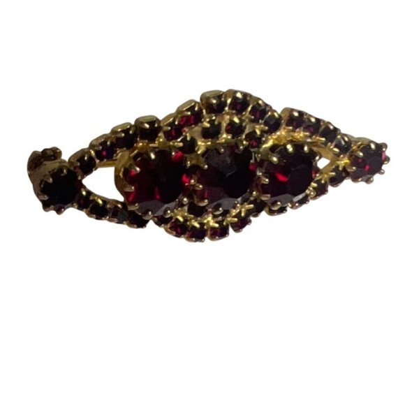 Vtg 10K Gold 6.56g Garnet Glass Brooch '40s Bar Pin Red Rhinestone Unmarked MCM - Picture 14 of 16